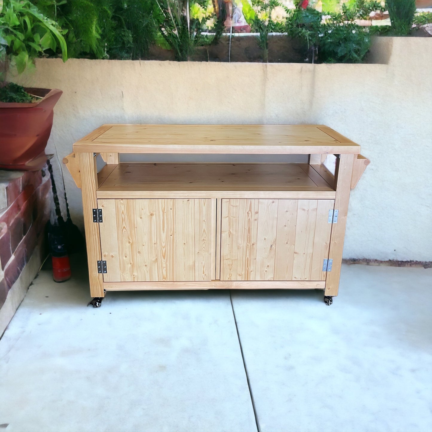 Party Station Outdoor Kitchen Island Rolling Cart Outdoor Living Longs Peak Eucalyptus Outdoor Sideboard Table,