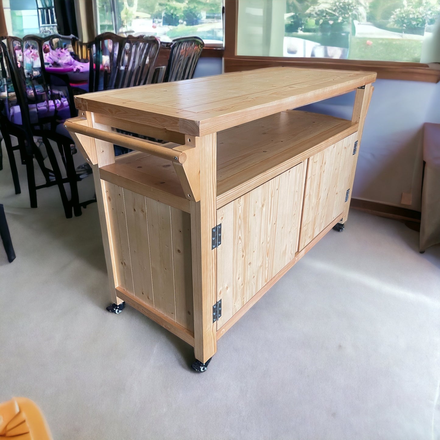 Party Station Outdoor Kitchen Island Rolling Cart Outdoor Living Longs Peak Eucalyptus Outdoor Sideboard Table,