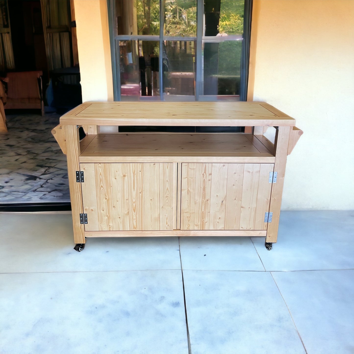 Party Station Outdoor Kitchen Island Rolling Cart Outdoor Living Longs Peak Eucalyptus Outdoor Sideboard Table,