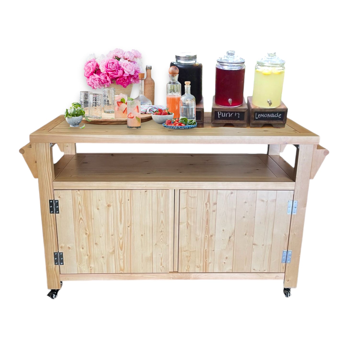 Party Station Outdoor Kitchen Island Rolling Cart Outdoor Living Longs Peak Eucalyptus Outdoor Sideboard Table,