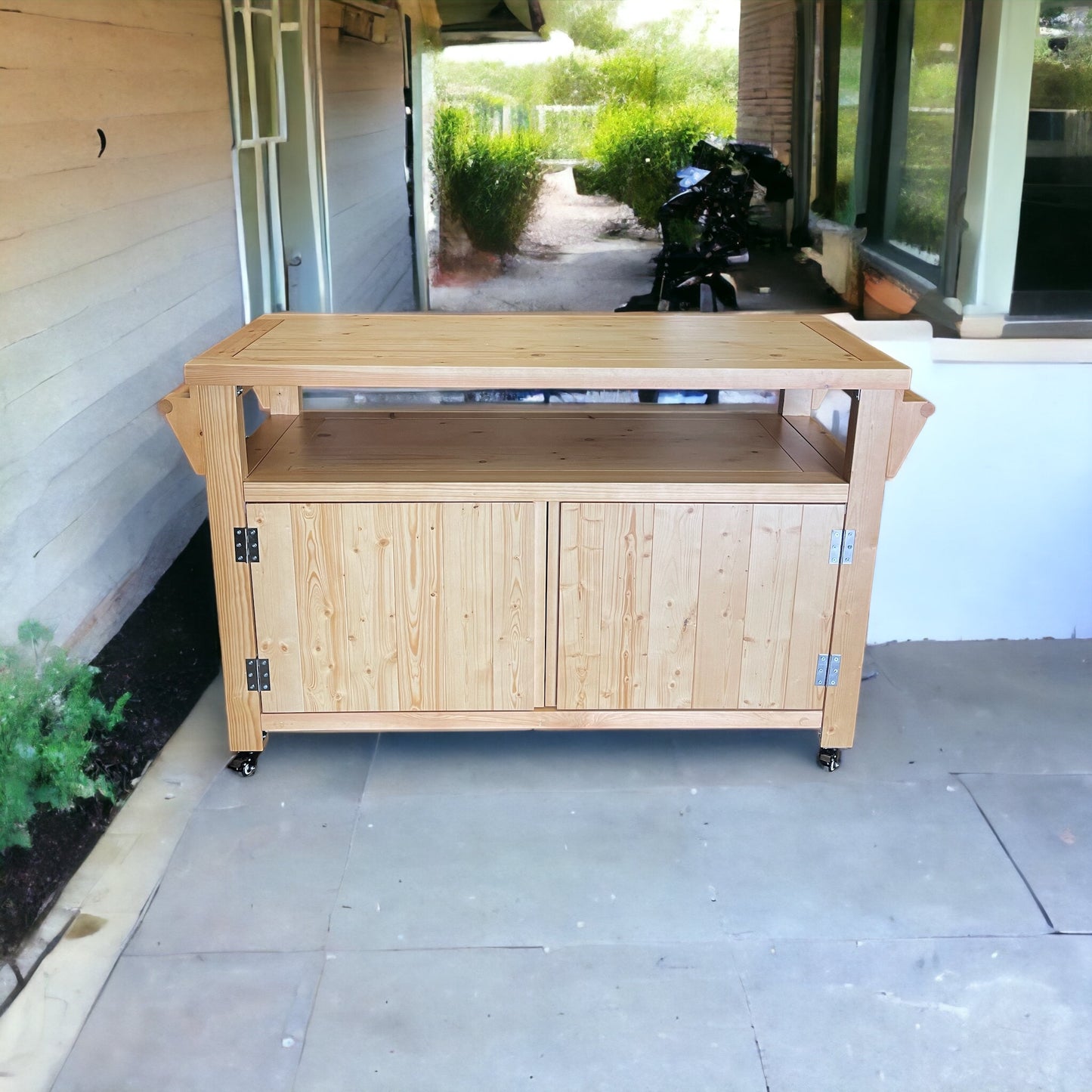 Party Station Outdoor Kitchen Island Rolling Cart Outdoor Living Longs Peak Eucalyptus Outdoor Sideboard Table,