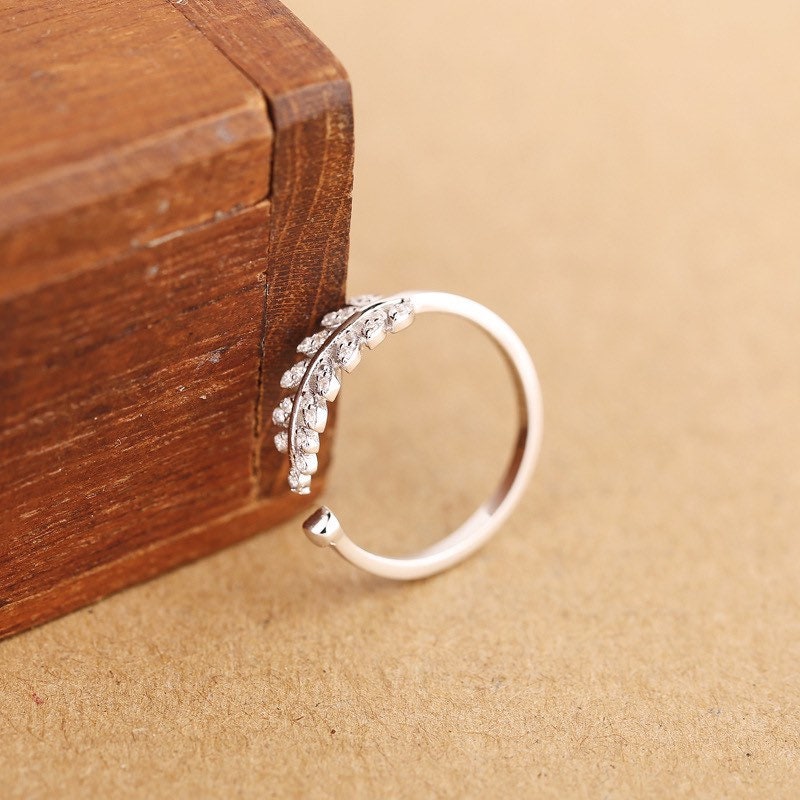 Leaf ring inlay cubic zirconia, US Seller S925 Sterling Silver Rings Rings Christmas gift with box D004
