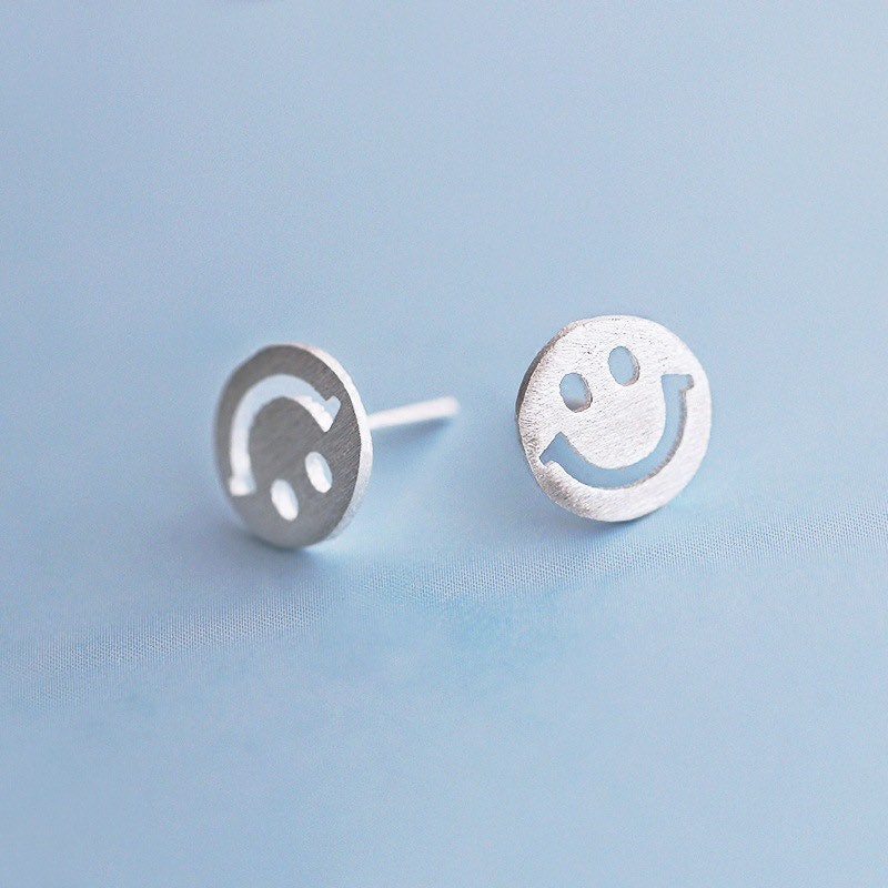Happy face Sterling silver Stud earrings, Christmas gift with box B07