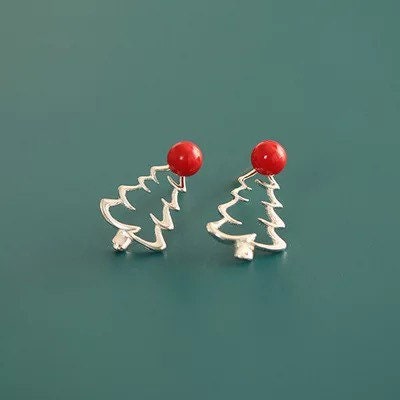 Christmas tree Sterling silver Stud earrings, Christmas gift includes gift box C03