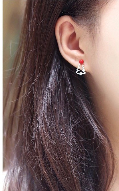 Christmas tree Sterling silver Stud earrings, Christmas gift includes gift box C03
