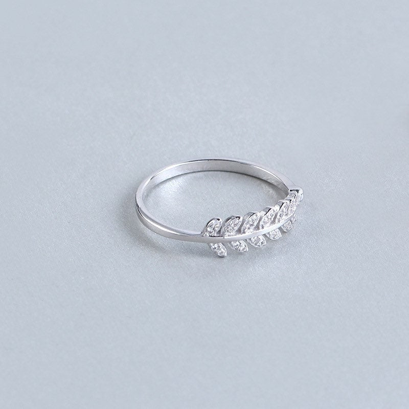 Leaf ring inlay cubic zirconia, US Seller S925 Sterling Silver Rings Rings Christmas gift with box D004
