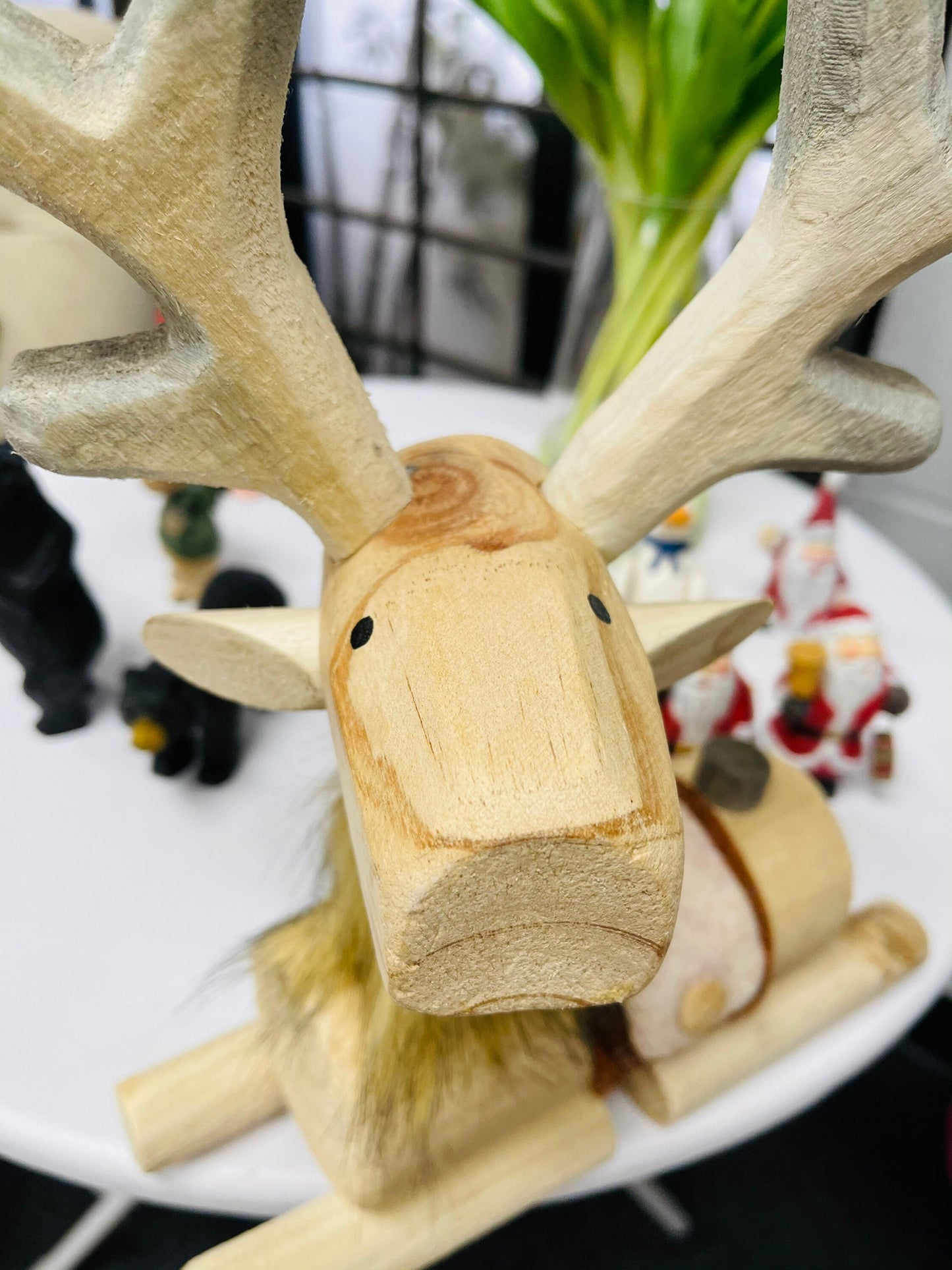 YEEYAYA Bucks Stag Wood sculpture Home decor Wood statue Wood figurines room decor Hand Carved wild animals Zoo Wood decor Deer