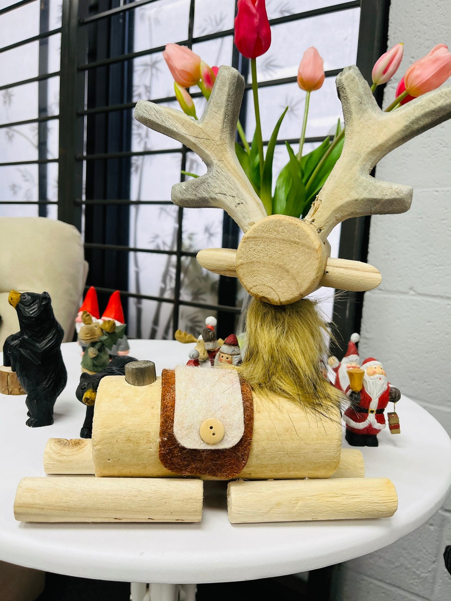 YEEYAYA Bucks Stag Wood sculpture Home decor Wood statue Wood figurines room decor Hand Carved wild animals Zoo Wood decor Deer