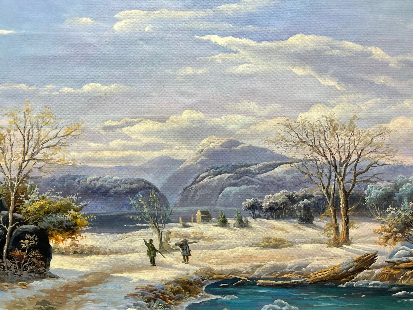 23.5x35.5 inch oil paintings fine art 100% hand-painted Snow and river The classical field