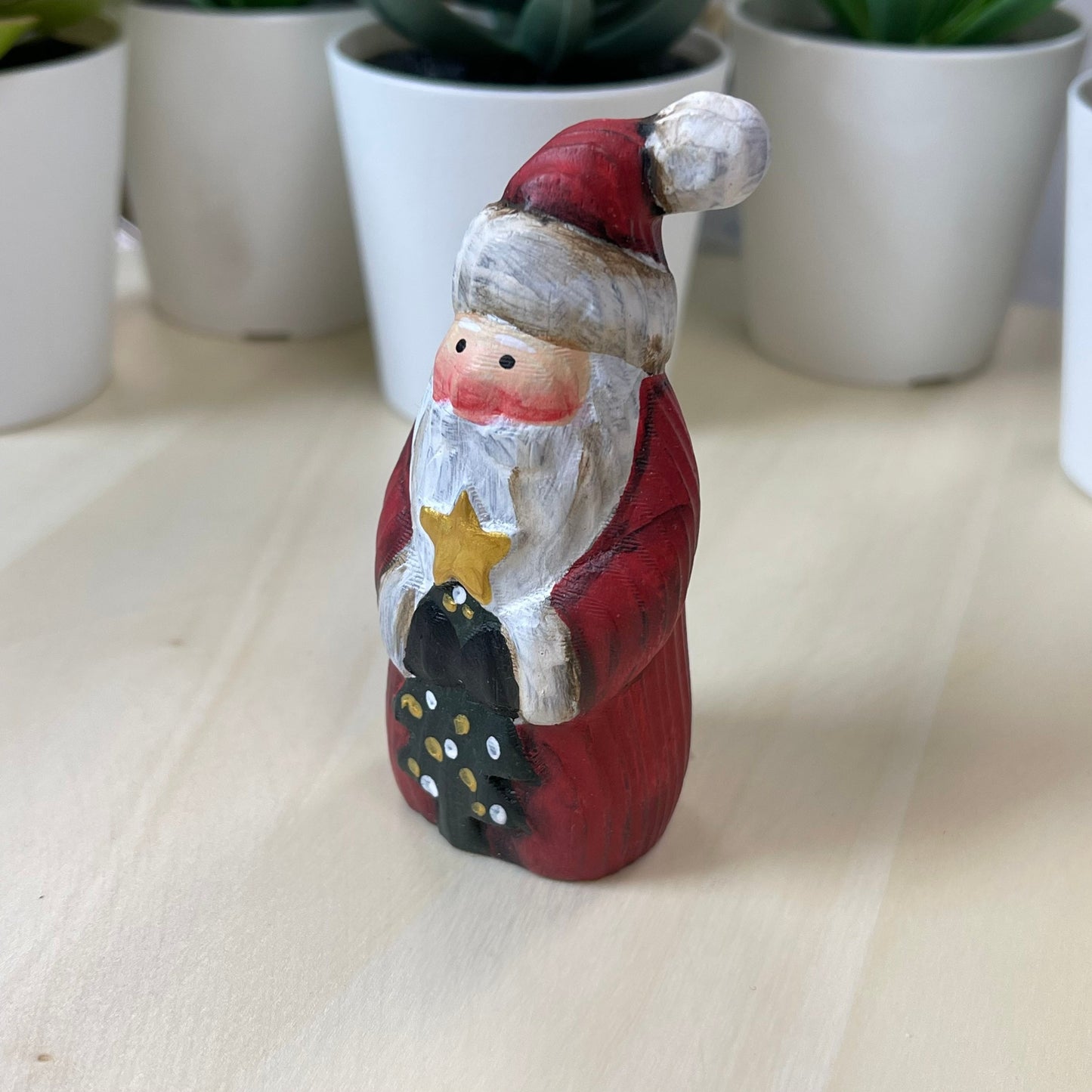 YEEYAYA Wood sculpture Hand Carved Wood Wooden Santa Claus Figurine Christmas gift Wood Statue Room Decor home Decor