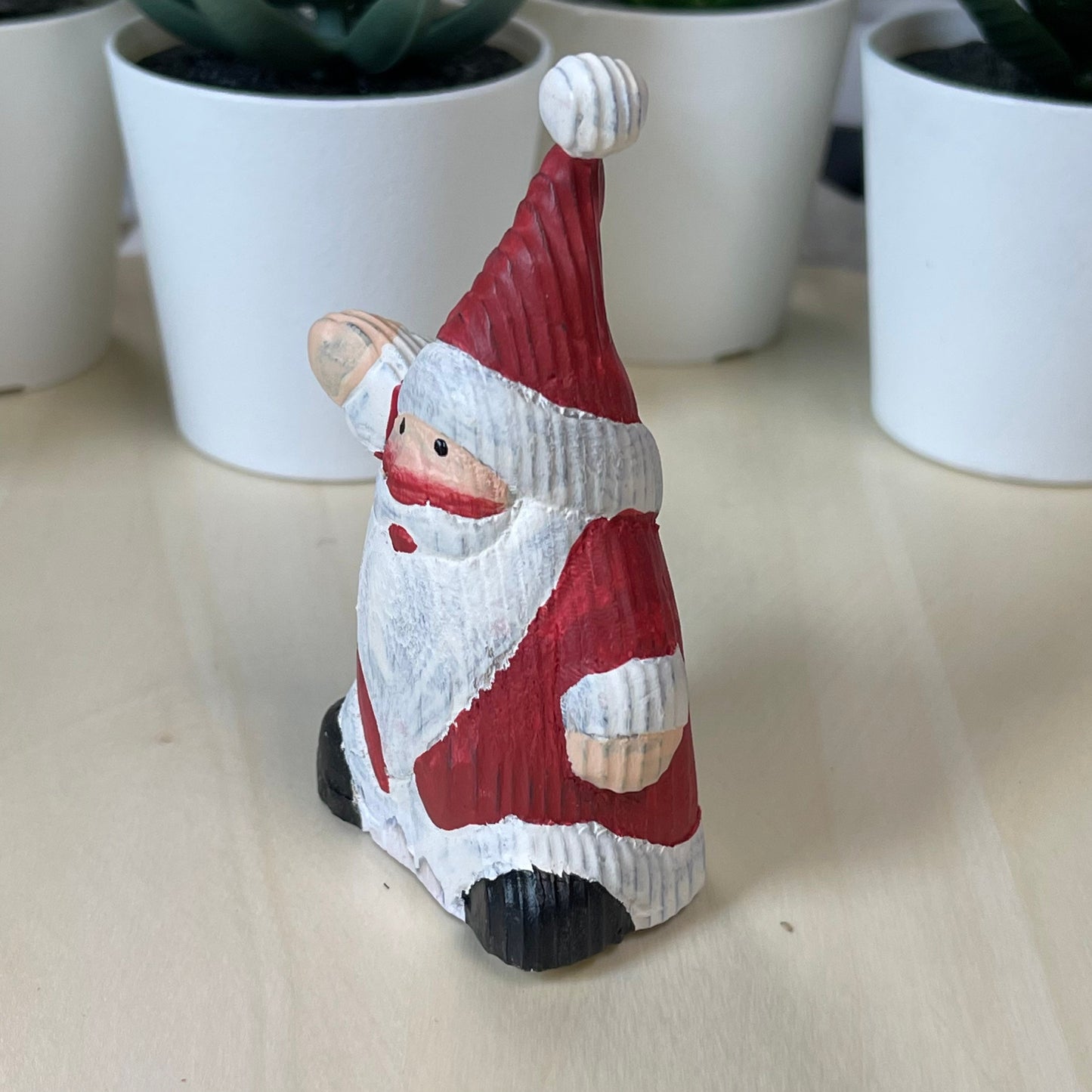 YEEYAYA Santa hi Wood sculpture Hand Carved Wood Wooden Santa Claus Figurine Wood Statue Room Decor home Decor Merry Christmas gift