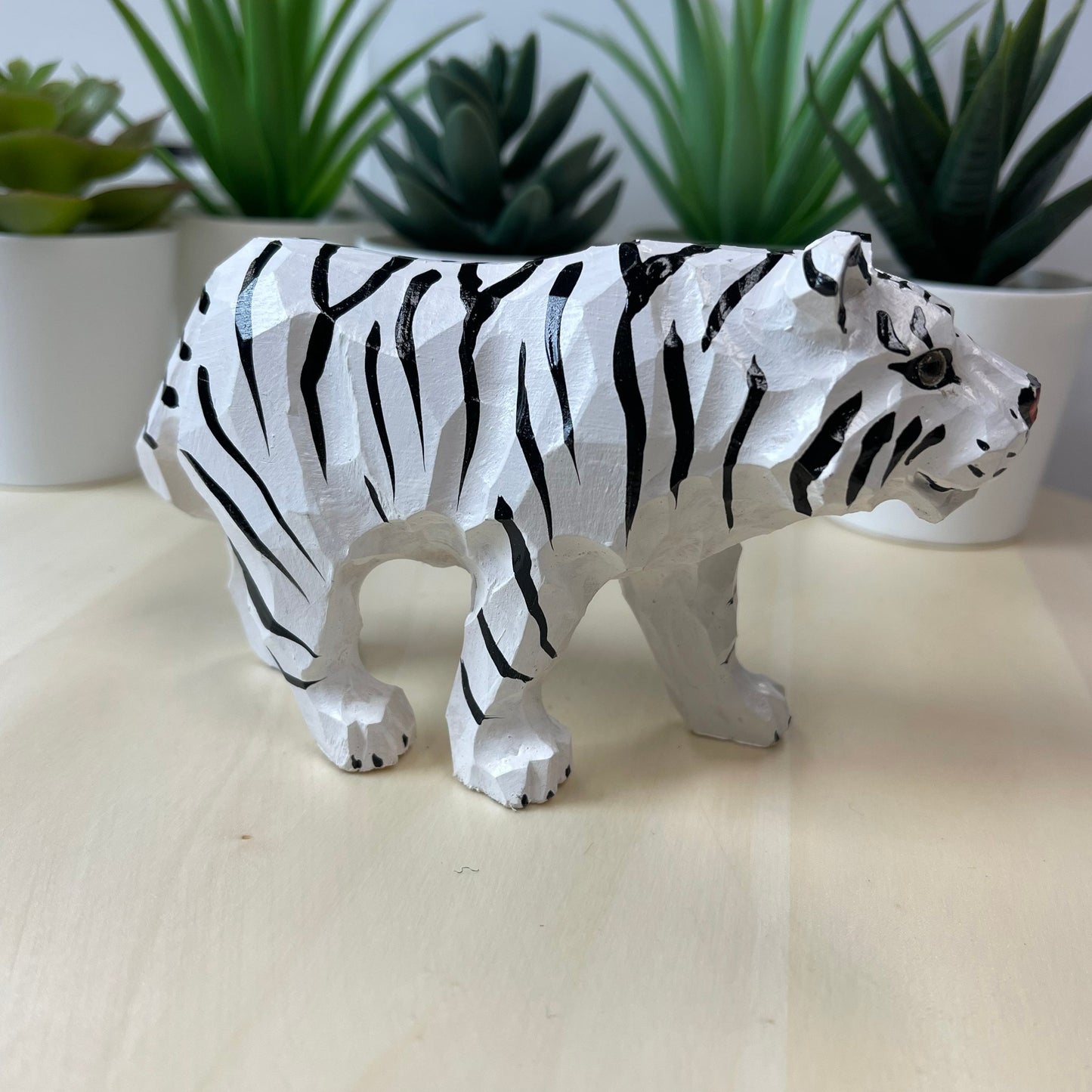 YEEYAYA White Tiger Wood sculpture Home decor Wood statue Wood figurines room decor Hand Carved wild animals Zoo Christmas gift