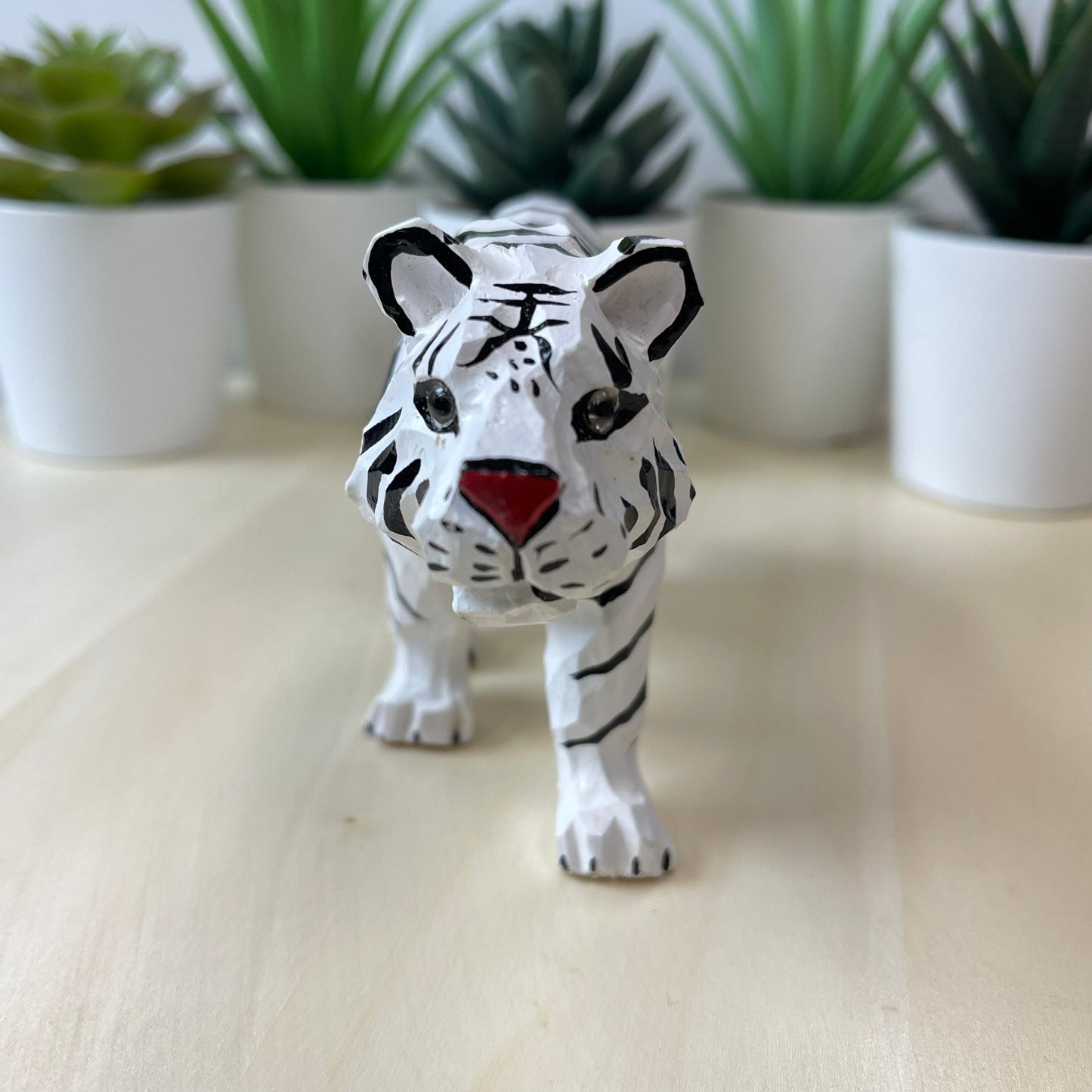 YEEYAYA White Tiger Wood sculpture Home decor Wood statue Wood figurines room decor Hand Carved wild animals Zoo Christmas gift