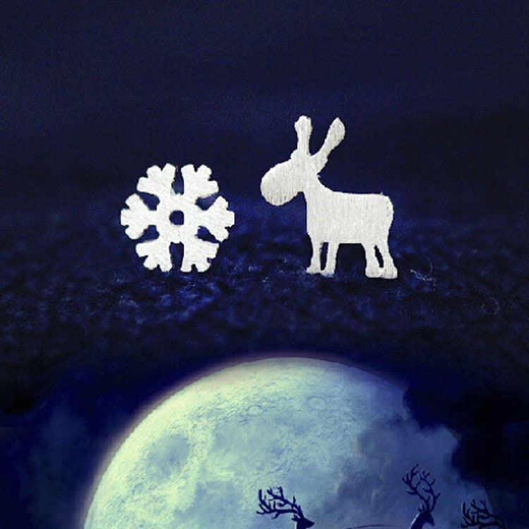 snowflakes reindeer Sterling silver Stud earrings Christmas gift with gift box B12