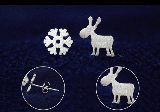 snowflakes reindeer Sterling silver Stud earrings Christmas gift with gift box B12