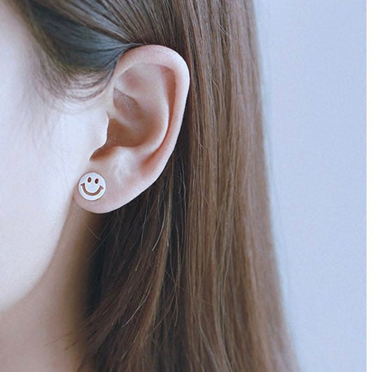 Happy face Sterling silver Stud earrings, Christmas gift with box B07