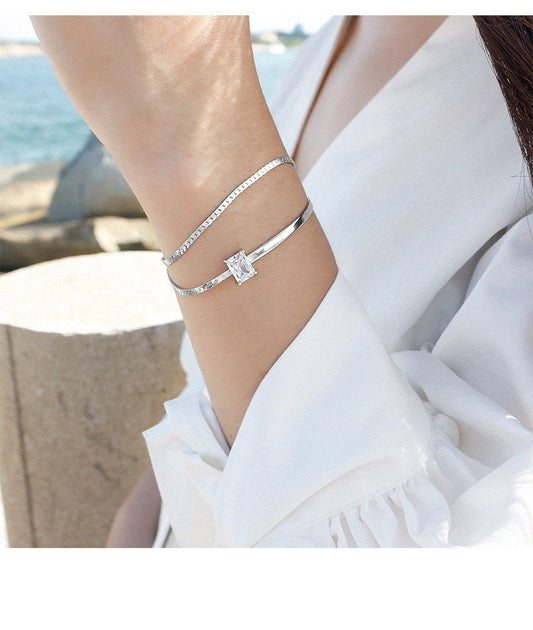 US Seller Real S925 Sterling Silver Bracelet Bangle Cubic Zirconia Christmas gift with box A06