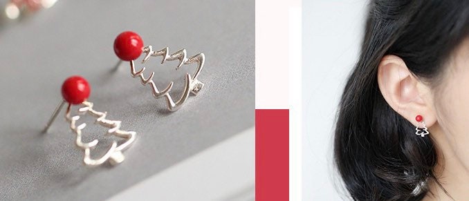 Christmas tree  Sterling silver Stud earrings, Christmas gift includes gift box C03