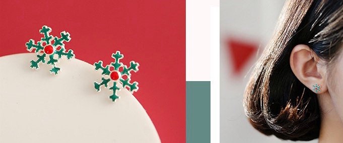 Snow Sterling silver Stud earrings, Christmas gift includes gift box C09