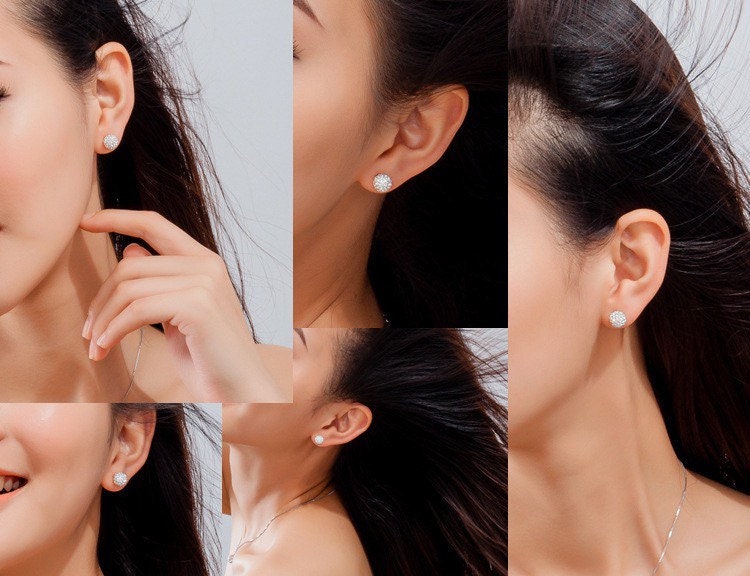 Sparkling Sterling silver Stud earrings, gift includes gift box D01