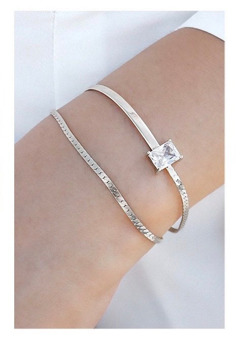 US Seller Real S925 Sterling Silver Bracelet Bangle Cubic Zirconia Christmas gift with box A06