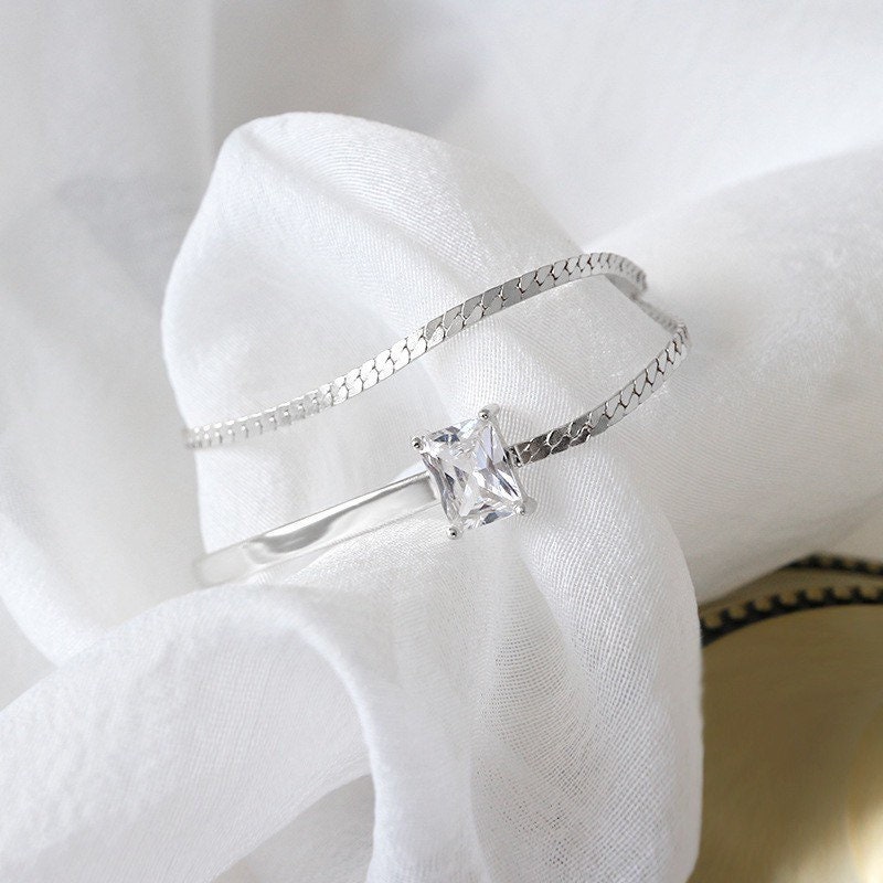 US Seller Real S925 Sterling Silver Bracelet Bangle Cubic Zirconia Christmas gift with box A06