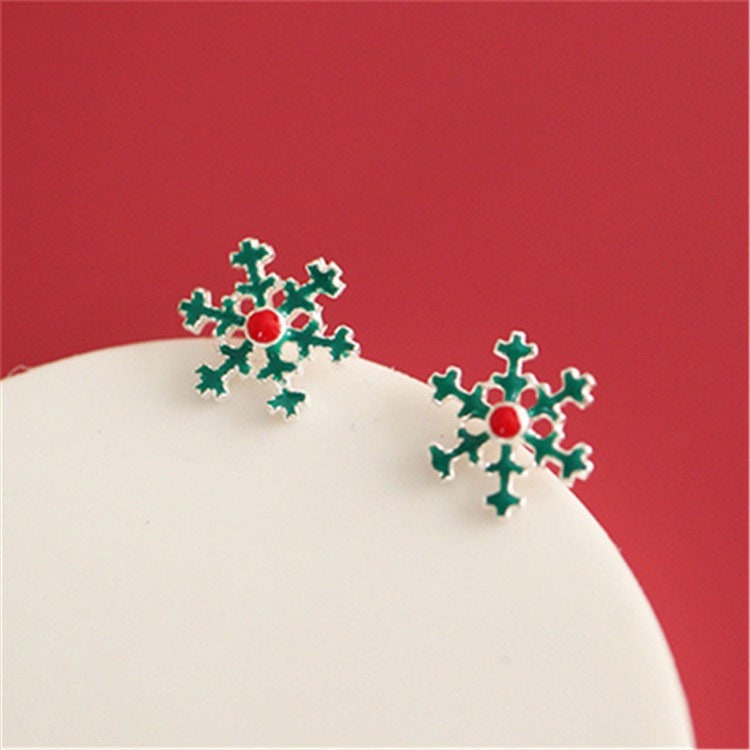 Snow Sterling silver Stud earrings, Christmas gift includes gift box C09