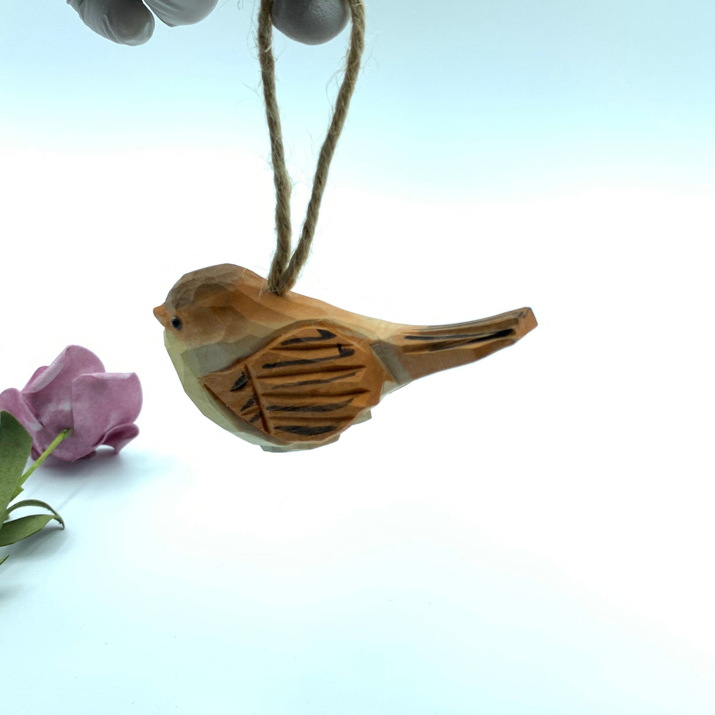 Hand carved hand made wood carvings A yellow birds pendant Arts crafts