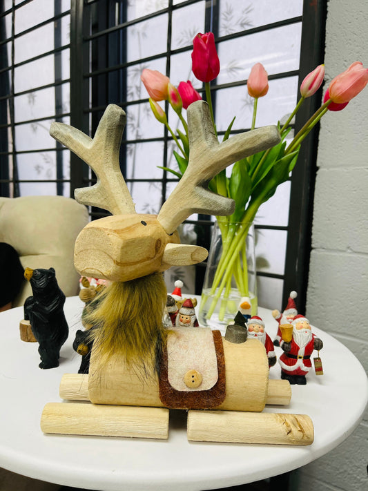 YEEYAYA Bucks Stag Wood sculpture Home decor Wood statue Wood figurines room decor Hand Carved wild animals Zoo Wood decor Deer