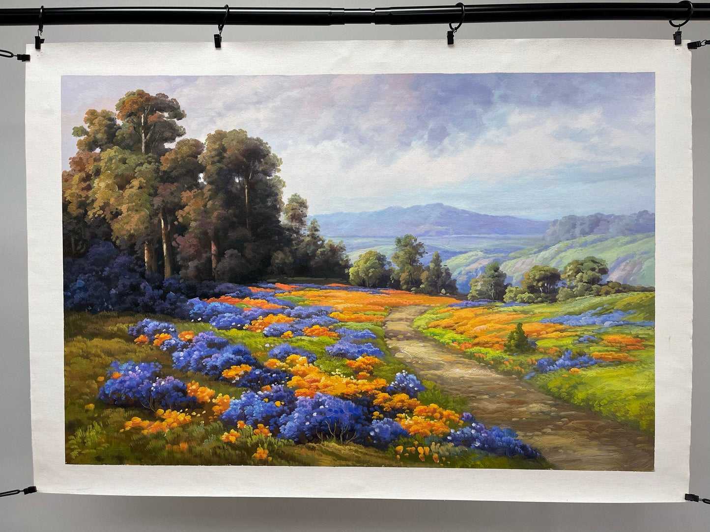 100% hand-painted Mountain view and flower scenery 36x24 inch oil paintings The classical field