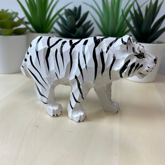 YEEYAYA White Tiger Wood sculpture Home decor Wood statue Wood figurines room decor Hand Carved wild animals Zoo Christmas gift