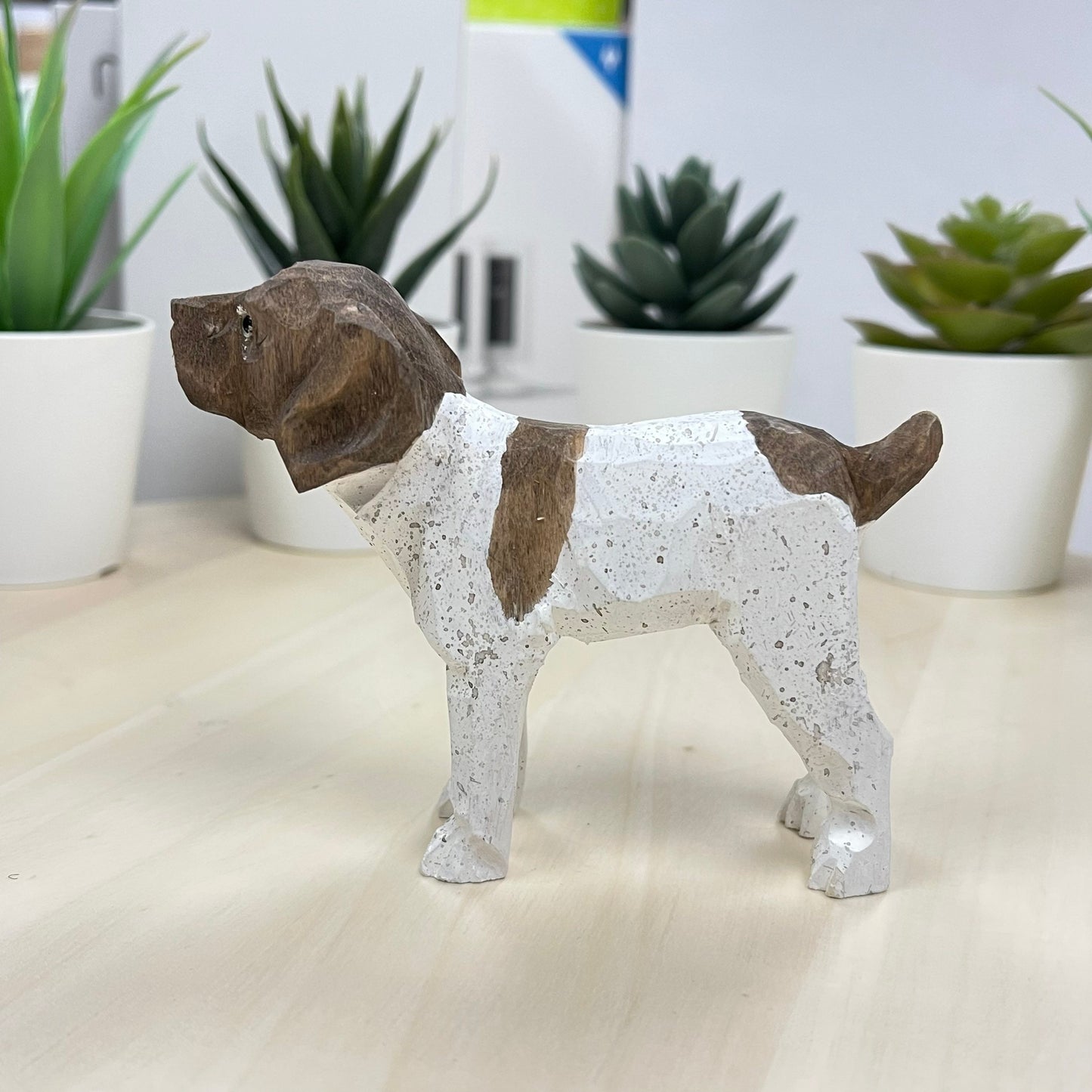 YEEYAYA Wood Dog puppy Wood sculpture handmade Home decor Wood statue Wood figurines room decor Hand Carved
